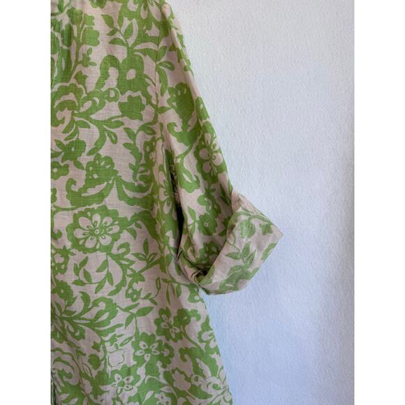 Charter Club Woman Green Floral Linen Button Front Blouse Shirt Size 16W boho - Picture 5 of 5
